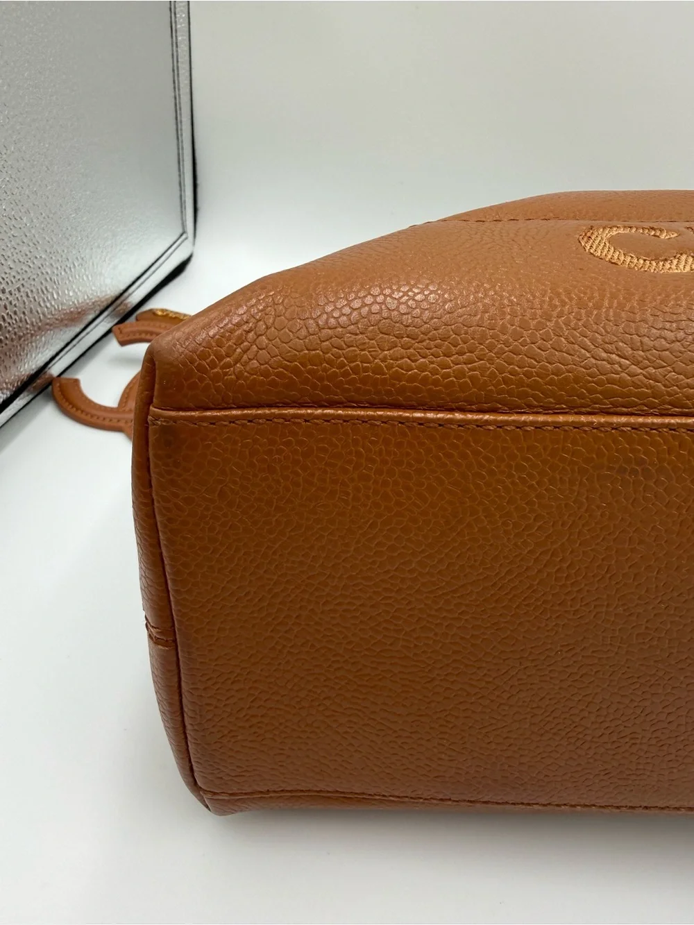 CHANEL Tan/Brown Caviar Leather Tote with CC Charm and Gold Hardware